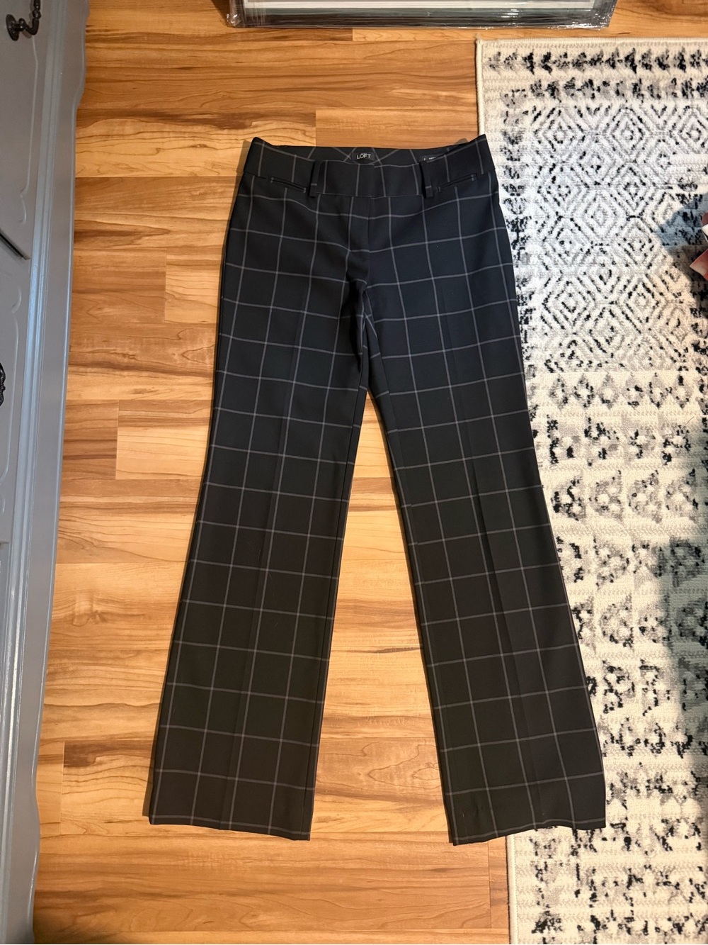 LOFT Black Windowpane Dress Trousers